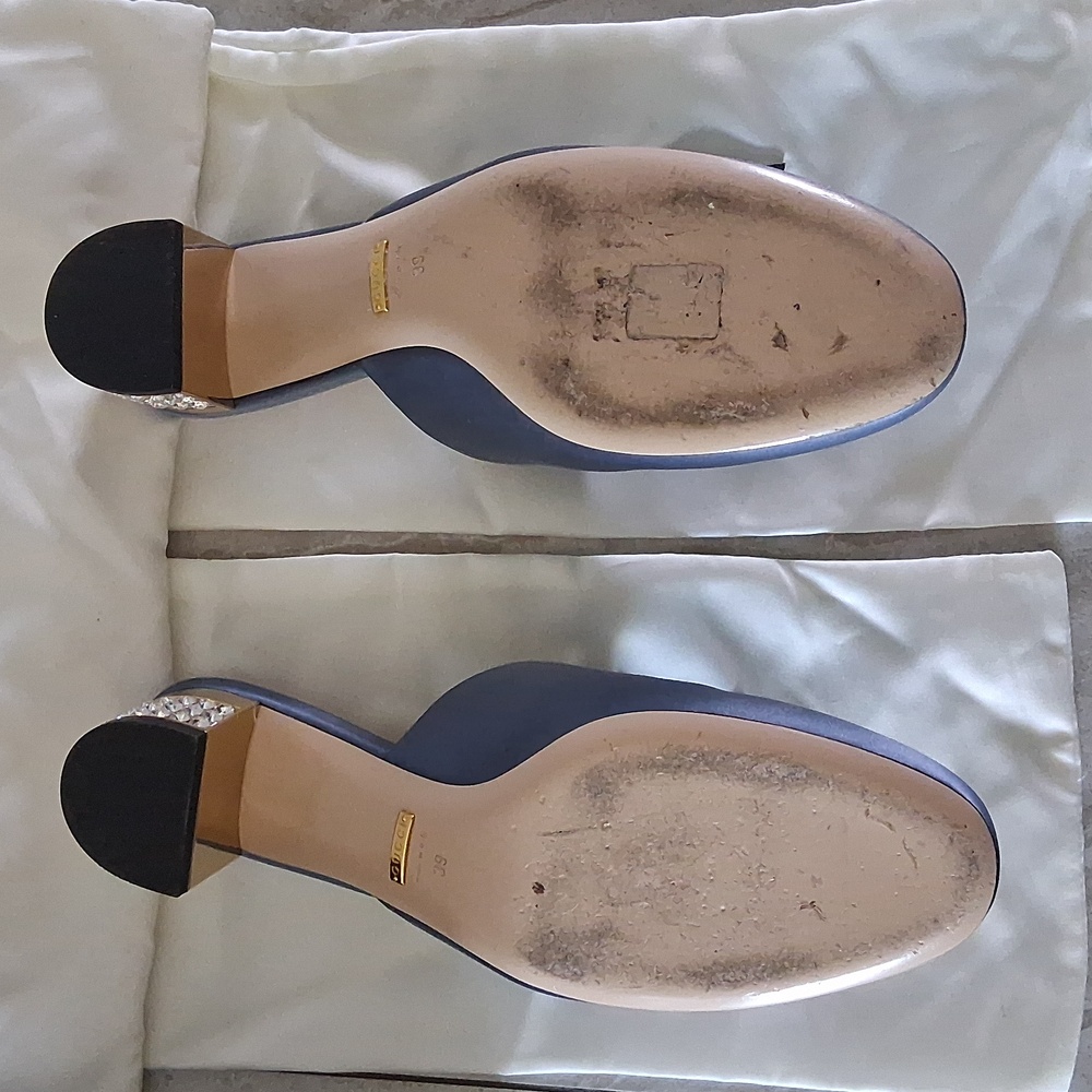 Gucci Women's Blue and Gold Embellished Mules - Picture 8 of 8